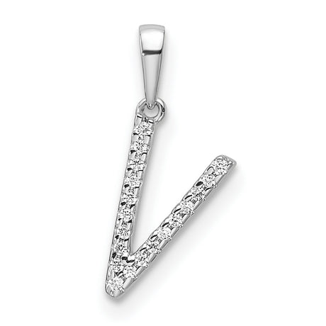 14k White Gold Letter V Pendant with Diamond Accents, Dainty Alphabet Charm for Women