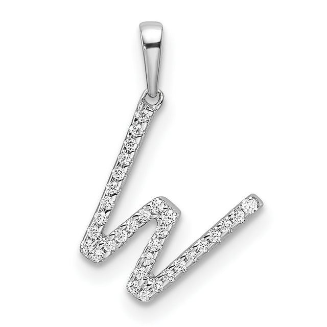 Diamond Letter W Initial Charm Pendant in Real 14k White Gold