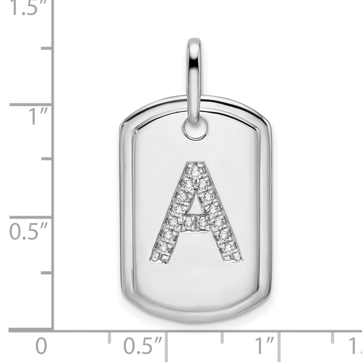 14k White Gold Dog Tag Pendant with Pavé Diamond Letter A, Custom Initial Charm