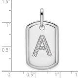14k White Gold Dog Tag Pendant with Pavé Diamond Letter A, Custom Initial Charm