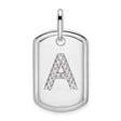 14k White Gold Dog Tag Pendant with Pavé Diamond Letter A, Custom Initial Charm