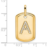 14k Yellow Gold Dog Tag Pendant with Pavé Diamond Initial A, Dainty Monogram Charm