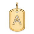 14k Yellow Gold Dog Tag Pendant with Pavé Diamond Initial A, Dainty Monogram Charm