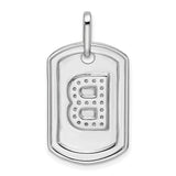 14k White Gold Initial B Pendant with Diamond Accent, Dog Tag Charm, Unisex Monogram Style