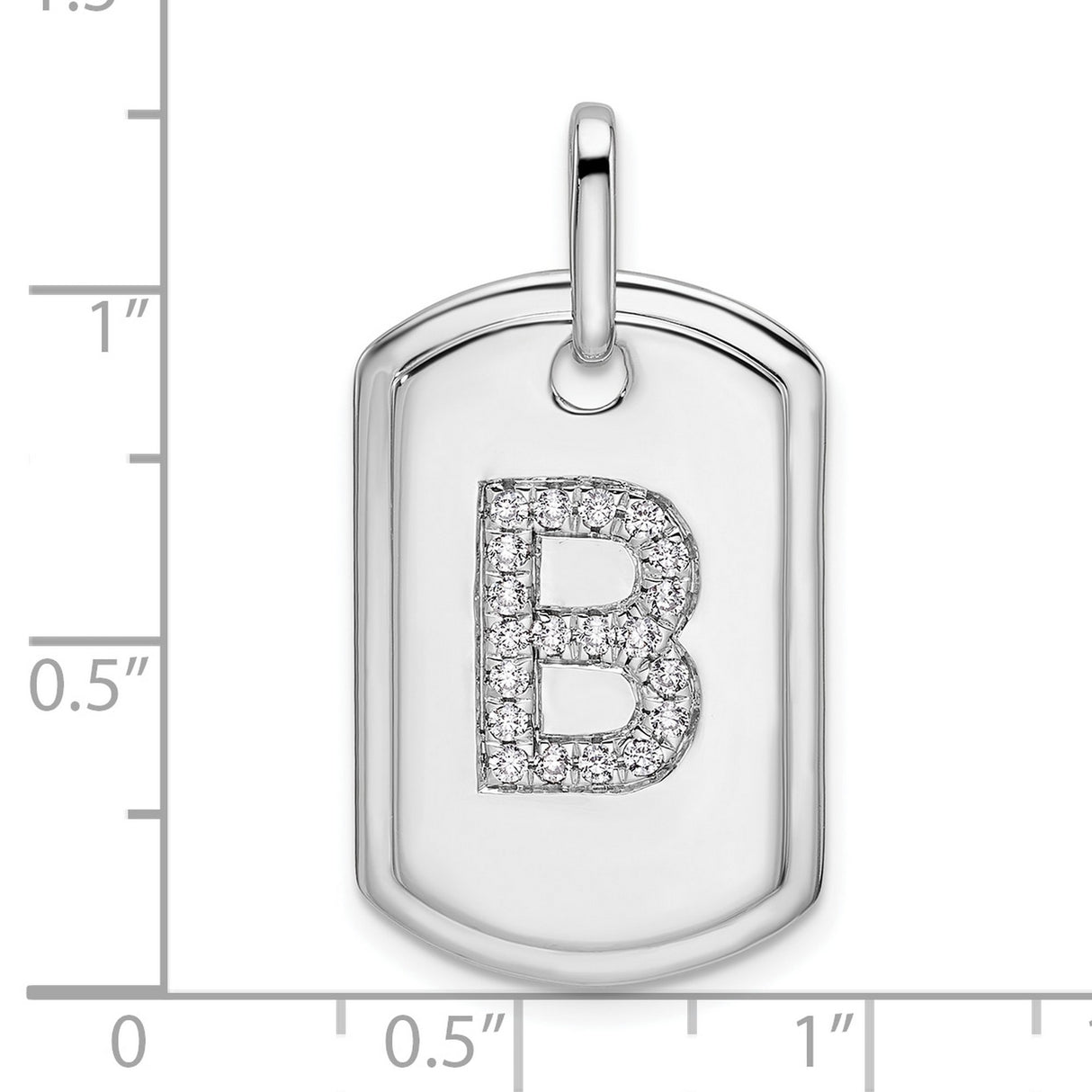 14k White Gold Initial B Pendant with Diamond Accent, Dog Tag Charm, Unisex Monogram Style