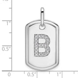 14k White Gold Initial B Pendant with Diamond Accent, Dog Tag Charm, Unisex Monogram Style