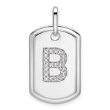 14k White Gold Initial B Pendant with Diamond Accent, Dog Tag Charm, Unisex Monogram Style