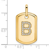14k Yellow Gold Dog Tag Pendant with Pavé Diamond Letter B, Unisex Initial Charm