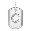 14k White Gold Dog Tag Pendant with Pavé Diamond Letter C, Unisex Initial Charm