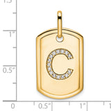 14k Yellow Gold Dog Tag Pendant with Pavé Diamond Letter C, Modern Personalized Charm