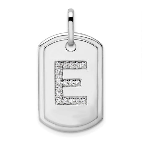 14k White Gold Initial E Pendant with Diamonds, Block Letter Monogram Charm