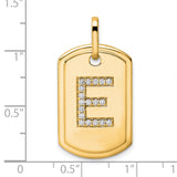 14k Yellow Gold Dog Tag Pendant with Pavé Diamond Letter E, Personalized Charm
