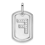 14k White Gold Pendant with Diamond, Letter F Dog Tag Charm, Unisex Monogram Jewelry