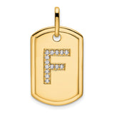 Diamond Initial F Dog Tag Charm Pendant in Real 14k Yellow Gold