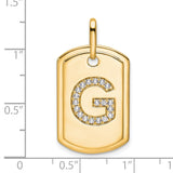 14k Yellow Gold Dog Tag Pendant with Pavé Diamond Letter G Initial Charm