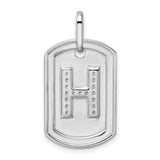 14k White Gold Dog Tag Pendant with Diamond Letter H, Unisex Initial Charm