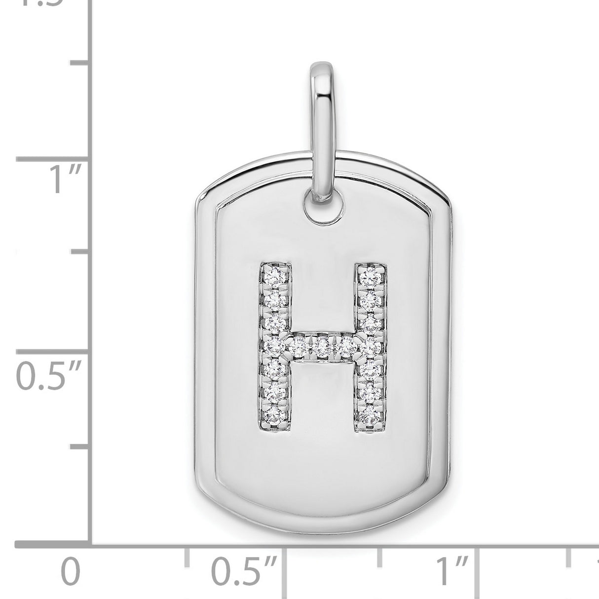 14k White Gold Dog Tag Pendant with Diamond Letter H, Unisex Initial Charm