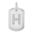 14k White Gold Dog Tag Pendant with Diamond Letter H, Unisex Initial Charm