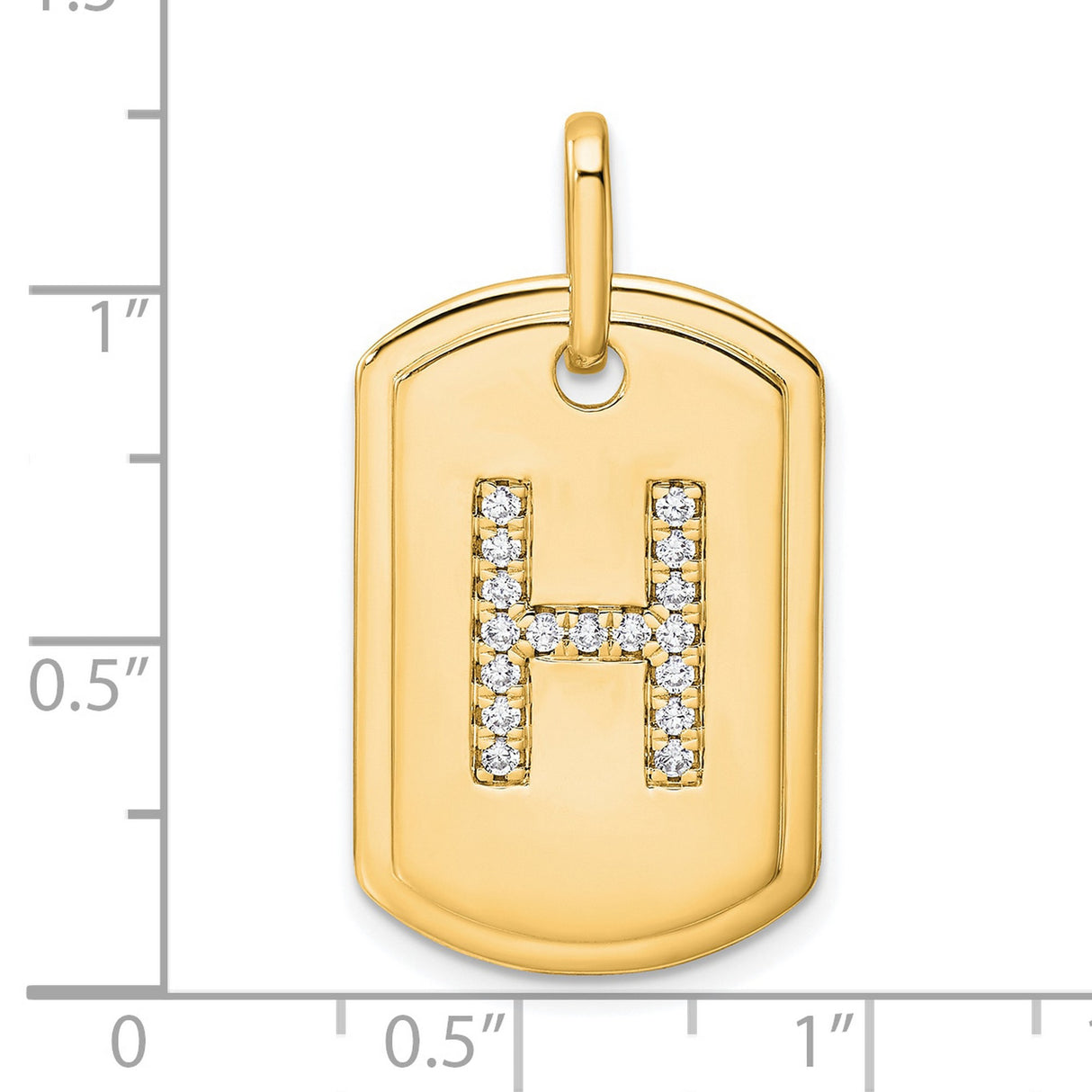 14k Yellow Gold Dog Tag Pendant with Pavé Diamond Letter H, Unisex Initial Charm