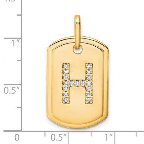 14k Yellow Gold Dog Tag Pendant with Pavé Diamond Letter H, Unisex Initial Charm