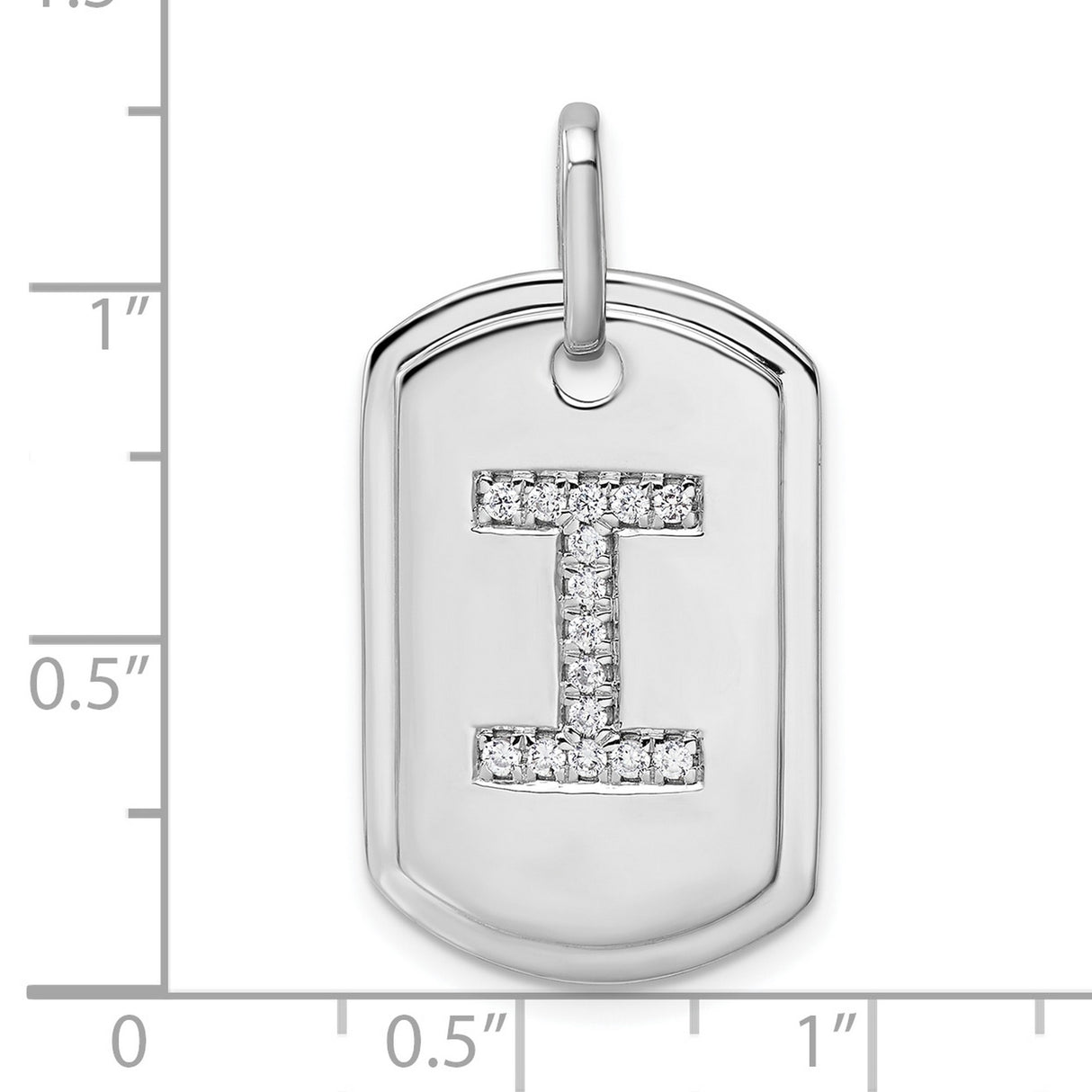 14k White Gold Dog Tag Pendant with Diamond Accent, Bold Letter I, Modern Minimalist Charm
