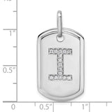 14k White Gold Dog Tag Pendant with Diamond Accent, Bold Letter I, Modern Minimalist Charm