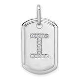 14k White Gold Dog Tag Pendant with Diamond Accent, Bold Letter I, Modern Minimalist Charm