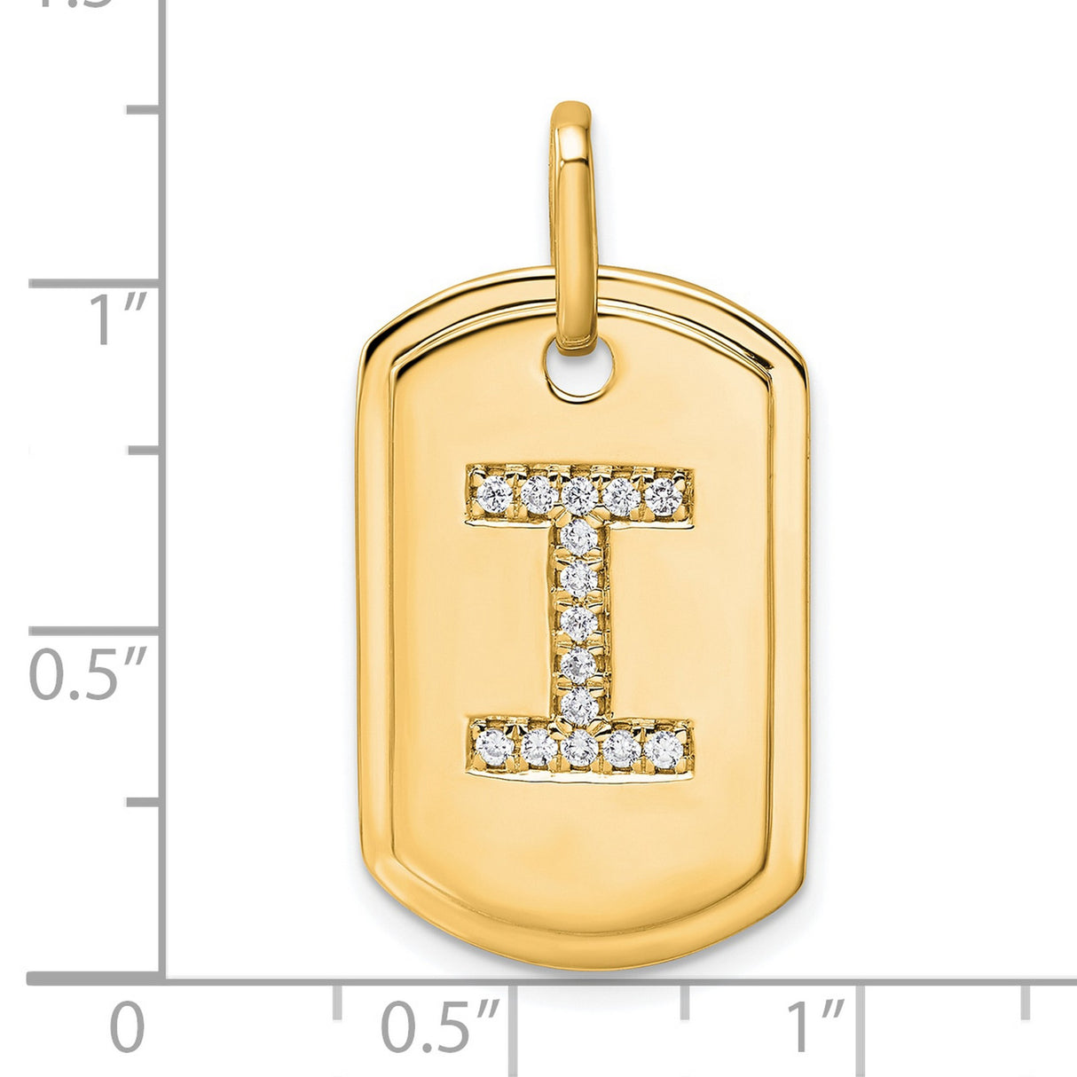 14k Yellow Gold Dog Tag Pendant with Pavé Diamond Letter I, Dainty Custom Alphabet Charm