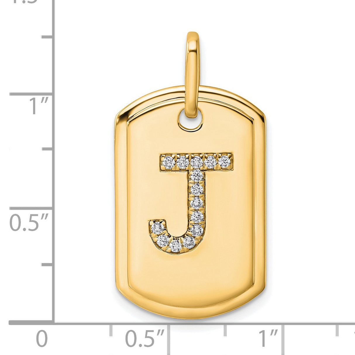 Diamond Initial J Dog Tag Charm Pendant in Real 14k Yellow Gold