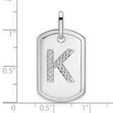 Diamond Initial K Dog Tag Charm Pendant in Real 14k White Gold