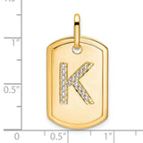 14k Yellow Gold Dog Tag Pendant with Diamond Accent Letter K Initial Charm