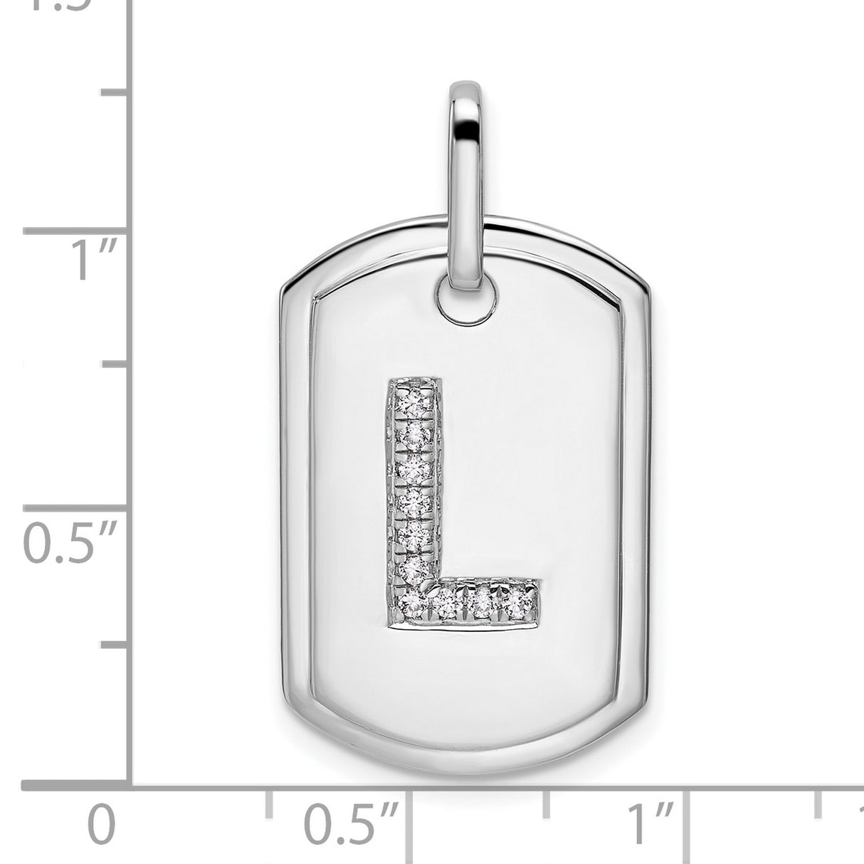 14k White Gold Dog Tag Pendant with Diamond Accent Letter L Initial Charm