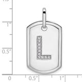 14k White Gold Dog Tag Pendant with Diamond Accent Letter L Initial Charm