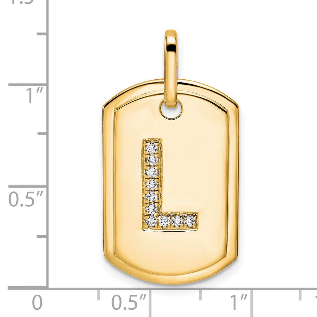 14k Yellow Gold Dog Tag Pendant with Diamond Accent, Letter L Initial Charm
