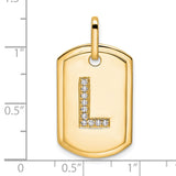 14k Yellow Gold Dog Tag Pendant with Diamond Accent, Letter L Initial Charm