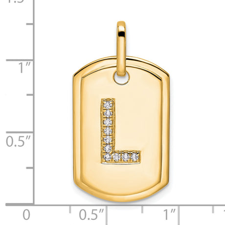 14k Yellow Gold Dog Tag Pendant with Diamond Accent, Letter L Initial Charm