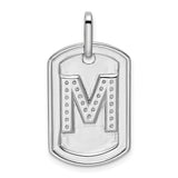 14k White Gold Dog Tag Pendant with Pavé Diamond Letter M Initial, Minimalist Charm