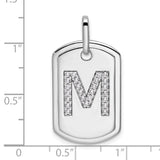 14k White Gold Dog Tag Pendant with Pavé Diamond Letter M Initial, Minimalist Charm