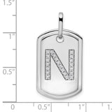 14k White Gold Dog Tag Pendant with Pavé Diamond Letter N, Unisex Initial Charm