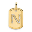 14k Yellow Gold Dog Tag Pendant with Pavé Diamond Letter N, Minimalist Initial Charm