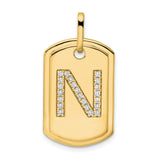 14k Yellow Gold Dog Tag Pendant with Pavé Diamond Letter N, Minimalist Initial Charm