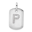 Diamond Initial P Dog Tag Charm Pendant in Real 14k White Gold