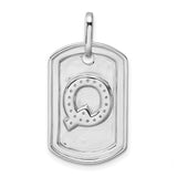 14k White Gold Dog Tag Pendant with Diamond Accent Letter Q, Custom Initial Charm