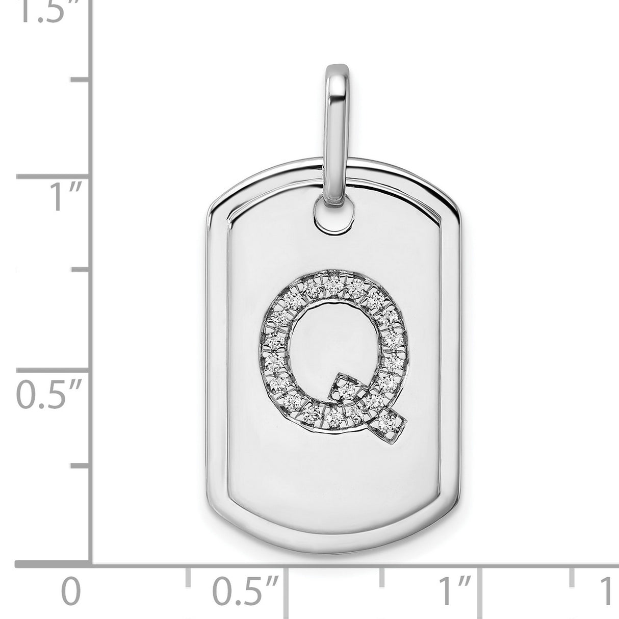 14k White Gold Dog Tag Pendant with Diamond Accent Letter Q, Custom Initial Charm