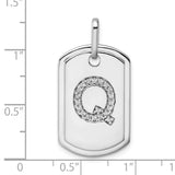 14k White Gold Dog Tag Pendant with Diamond Accent Letter Q, Custom Initial Charm