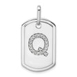 14k White Gold Dog Tag Pendant with Diamond Accent Letter Q, Custom Initial Charm