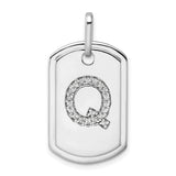 14k White Gold Dog Tag Pendant with Diamond Accent Letter Q, Custom Initial Charm