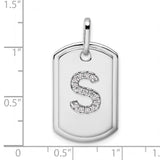 14k White Gold Diamond Letter S Pendant, Unisex Dog Tag Charm with Polished Finish