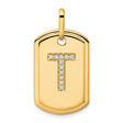 14k Yellow Gold Pendant with Pavé Diamond Letter T on Dog Tag Plate Charm