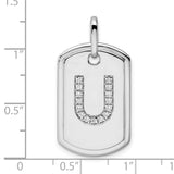 Diamond Initial U Dog Tag Charm Pendant in Real 14k White Gold